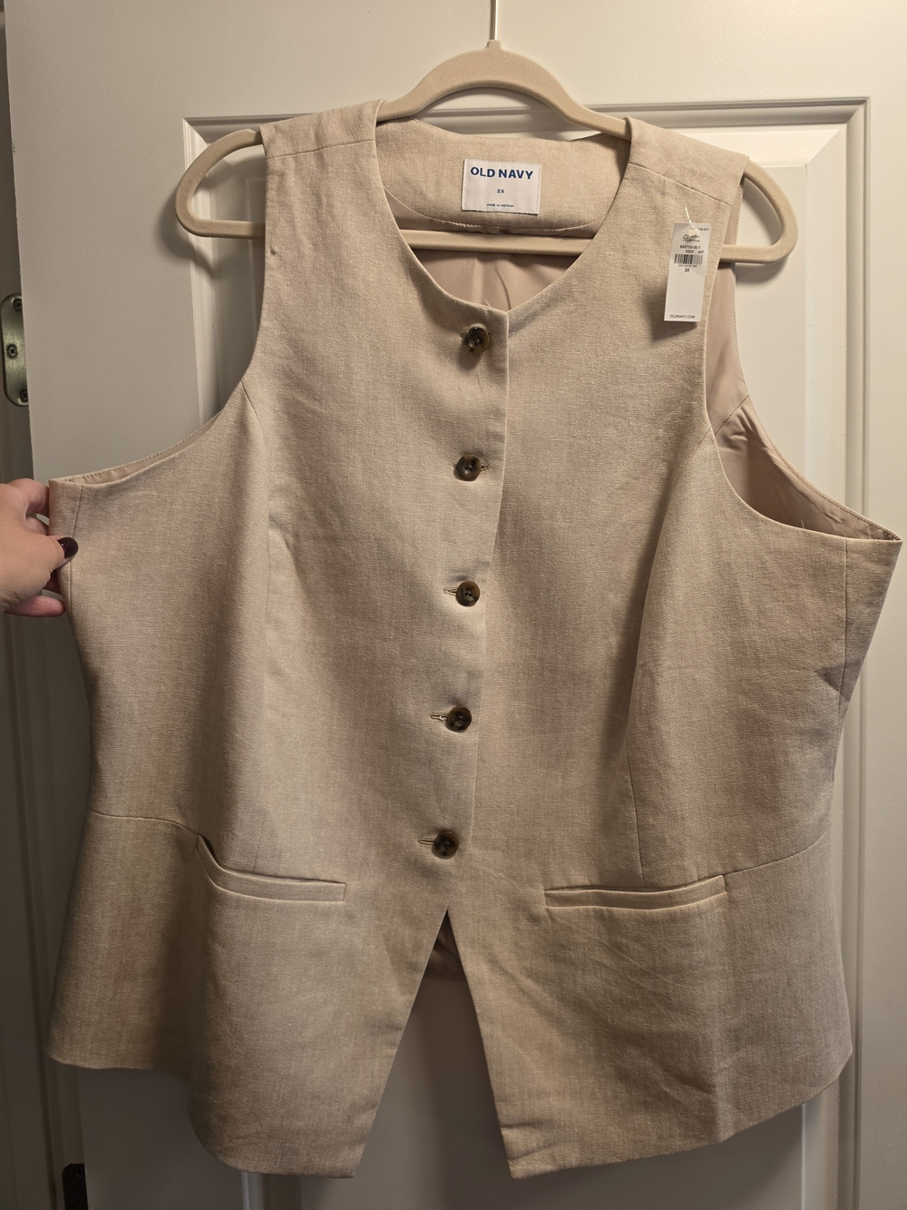 NWT Old Navy Linen-Blend Beige Button-Front Vest - Picture 5 of 6